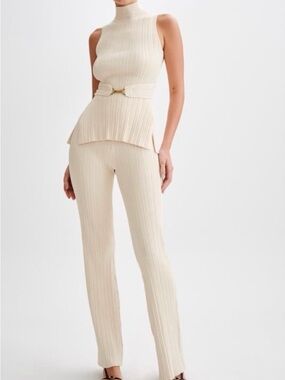 Meshki Cream Ribbed Straight Leg Pants